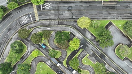 Aerial view of driving training road