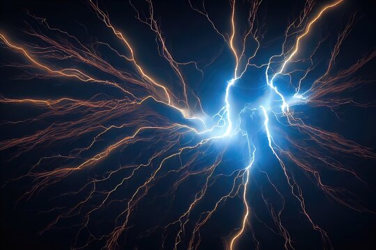 An electric bolt of lightning shot off in all directions from the hearth. 3D rendering