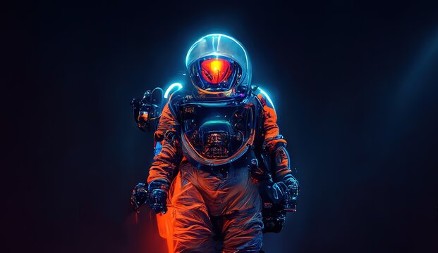 Astronaut standing in a protective suit of white. 3D illustration