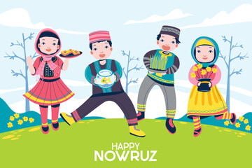Kids, children gather and bring cakes and other ways to celebrate nowruz mean persian new year