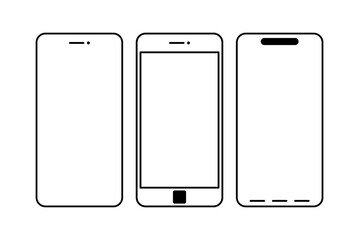 smartphone line icon set. Set of models smartphone with blank screens. Smartphone mockup collection. Phone mockup in front.