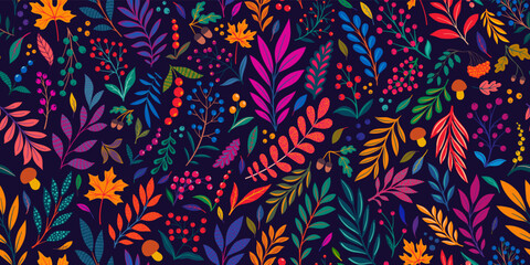 Creative minimalist hand draw Abstract art seamless pattern yellow, orange leaves sketch on purple background. design background for fashion , fabric, web, wallpaper, textile, wrapping