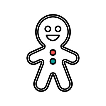 Christmas gingerbread man cookie. Gingerbread man holiday biscuit or cookie line style vector icon for food apps and websites
