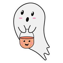 ghost, cute ghost, basket, pumpkin basket, cuteness, fluffy, white, orange