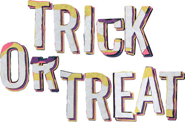 Typographic design with a grungy paper craft look, saying trick or treat