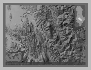 Berat, Albania. Grayscale. Labelled points of cities