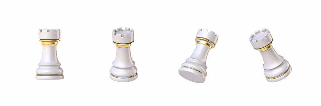 White chess Rook in four different angled views 3D