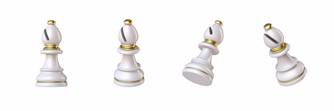 White chess Bishop in four different angled views 3D
