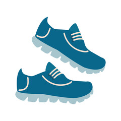 Pair of blue simple sneakers. Example gumshoes. Flat Editable Vector Illustration isolated on white background.