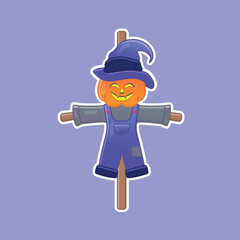 Cute cartoon scarecrow pumpkin in vector illustration. Isolated character vector. Flat cartoon style