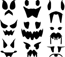 Halloween Kürbis Gesicht Kollektion Vektoren freigestellt Schnitzmaske gruselig