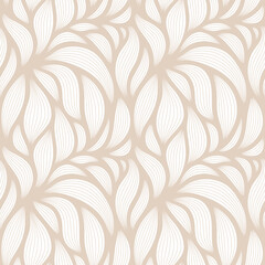 Luxury seamless floral pattern with striped leaves. Elegant astract background in minimalistic linear style.