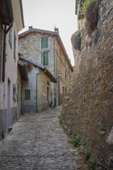 View of the old houses of the village of Apricale (Imperia Province, Liguria Region, Northern Italy). Old medieval town, is located above the Maritime Alps, near the Italy-French borders.