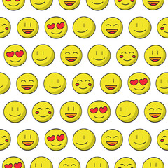 Seamless pattern of yellow emoticons. Positive emoji - laughter, love, smiles. Vector illustration