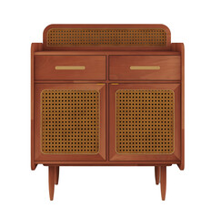 Old vintage retro wooden and rattan cabinet. Transparent. png