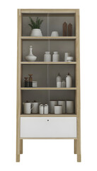 Fototapeta na wymiar Wooden cupboard and glass , cup and bottle storage. Transparent. png