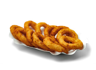 Fried Breaded Onion Rings with White Isolated Background
