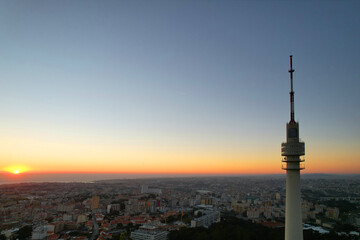 Fototapeta na wymiar Television Communication tower on sunset, Vila Nova de Gaia, Northern Portugal.