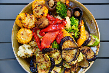 a plate of grilled vegetables. vegetable kebab. simple and delicious food.