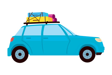 blue car with baggage
