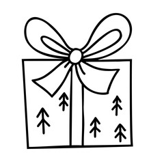 Christmas gift box. linear doodle