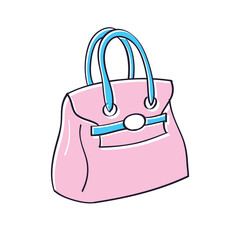 Pink blue luxury fashionable women handbag isolated vector illustration