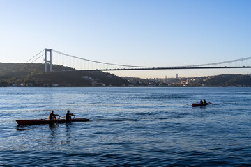 People rowing in the Bosphorus in the morning