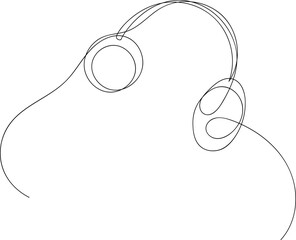 Headphones. One line vector illustration. Minimalism. Music.