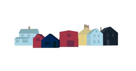 Colorful New England Houses Illustration