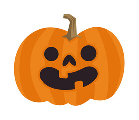 Halloween pumpkin with carved face in funny illustration style. PNG isolated. Cute spooky cartoon design.