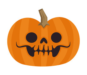 Halloween pumpkin with carved face in funny illustration style. PNG isolated. Cute spooky cartoon design.