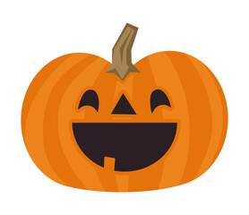 Halloween pumpkin with carved face in funny illustration style. PNG isolated. Cute spooky cartoon design.