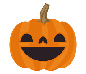 Halloween pumpkin with carved face in funny illustration style. PNG isolated. Cute spooky cartoon design.