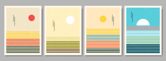 Poster Vector illustration. Bauhaus. Mid century modern graphic. 60s retro funky graphic. Grunge texture. Minimalist landscape set. Abstract shapes. Design elements for poster, invitation card, book cover © VVadi4ka