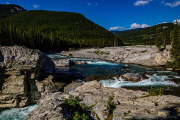 Flowing waters of the Elbow River. Elbow Falls Provincial Recreation Area, Alberta, Canada