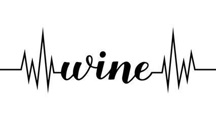 Wine heartbeat lettering isolated on white. Perfect for bar, restaurant, winery decorations. Vector template for poster, label, flyer, menu, banner, logo design, etc