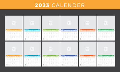 WALL CALENDAR 2023, YEARLY PLANNER TEMPLATE MULTI COLOR DESIGN