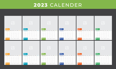 WALL CALENDAR 2023, YEARLY PLANNER MULTI COLOR TEMPLATE DESIGN