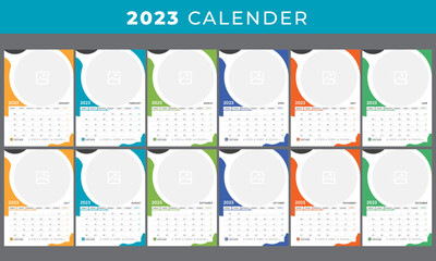WALL CALENDAR 2023, YEARLY PLANNER TEMPLATE DESIGN VECTOR