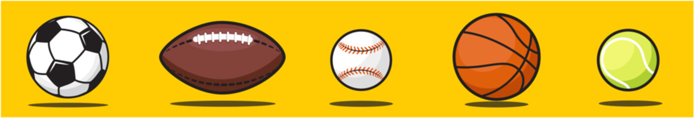 Set of different balls of different sports. soccer. football. baseball. basketball. tennis. etc.