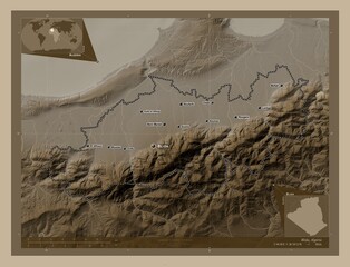 Blida, Algeria. Sepia. Labelled points of cities