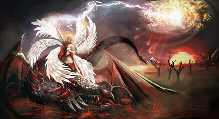 Saint Archangel Michael killing dragon	