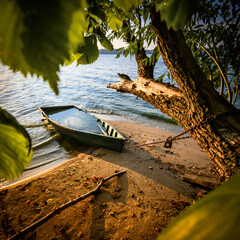 Sunken boat on a pirate treasure island