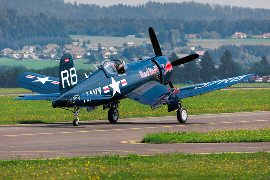 Zeltweg, Austria - September 3, 2022: AIRPOWER22 -  THE FLYING BULLS Chance-Vought F4U Corsair