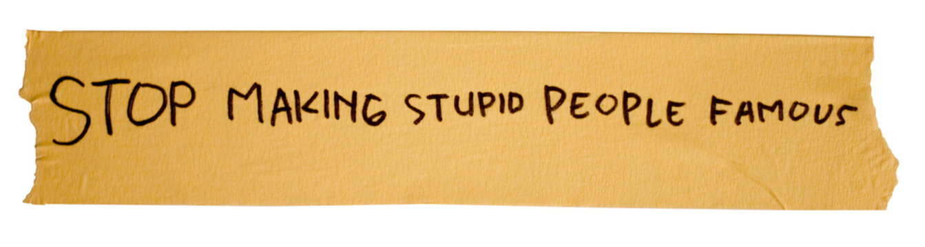 Naklejki word text of stop making stupid people famous written on brown duct tape. banner