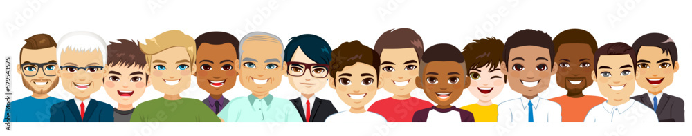 Canvas Prints Portrait of multicultural multiethnic group of different men vector illustration