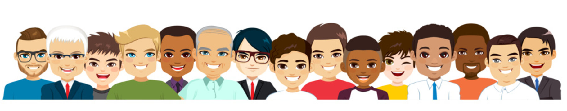 Portrait Of Multicultural Multiethnic Group Of Different Men Vector Illustration