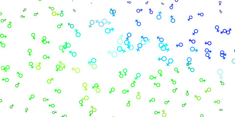 Light Blue, Green vector background with woman symbols.