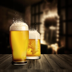Beer in a Giros Pub glass on a wooden background