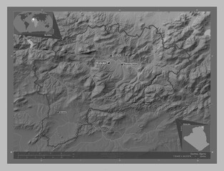 Guelma, Algeria. Grayscale. Labelled points of cities